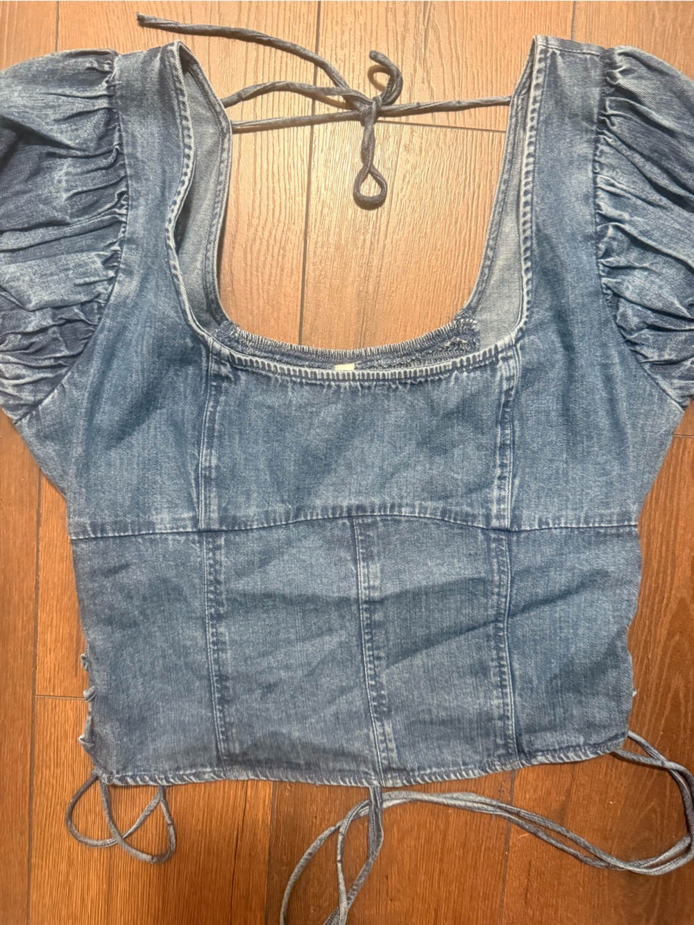 AE Side Tie Lace Up Denim Blouse